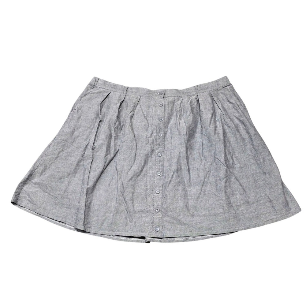 ModCloth Women's 3X Gray Button Front Pleated A-Line Skirt Cotton Blend